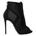 Dolce & Gabbana Black Tulle Stiletto Heels Short Boots Shoes LA10896-39