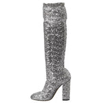 Dolce & Gabbana Silver Sequined High Boots Stretch Shoes LA10943-39