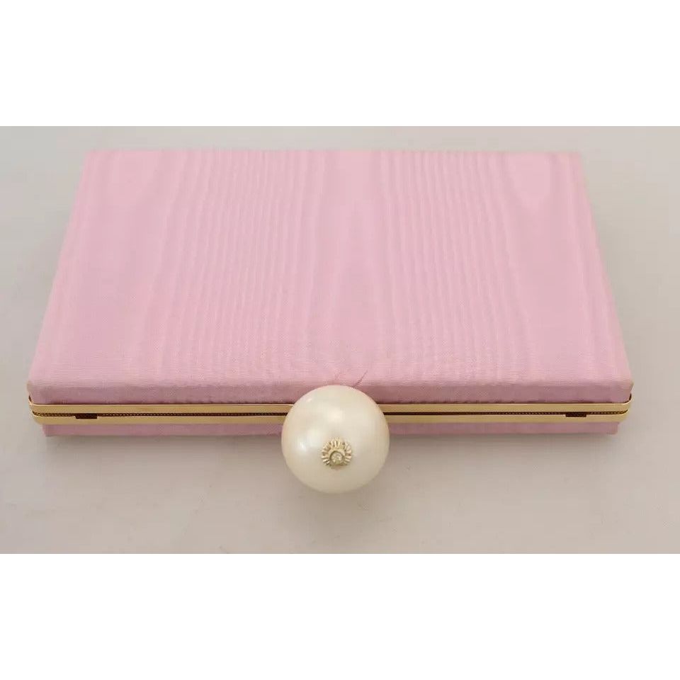 Dolce & Gabbana Pink Silk Gold Frame Clutch Evening Party Purse Bag BAG1006