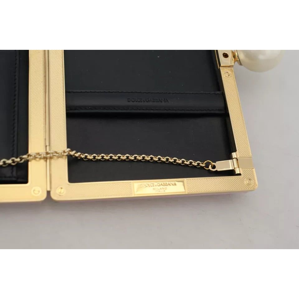 Dolce & Gabbana Pink Silk Gold Frame Clutch Evening Party Purse Bag BAG1006