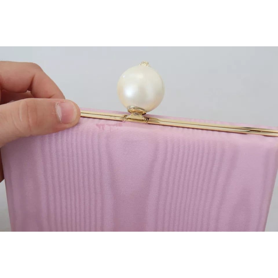 Dolce & Gabbana Pink Silk Gold Frame Clutch Evening Party Purse Bag BAG1006