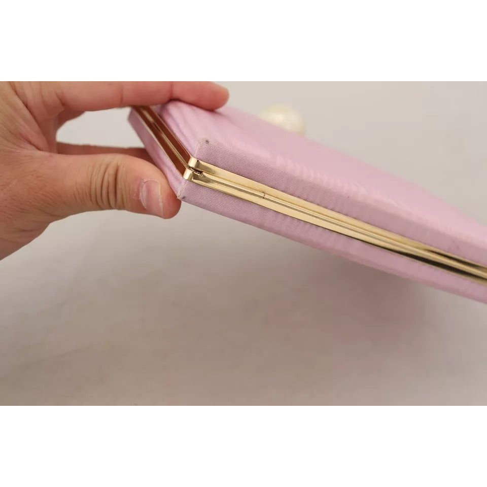 Dolce & Gabbana Pink Silk Gold Frame Clutch Evening Party Purse Bag BAG1006