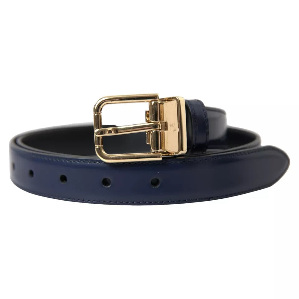 Dolce & Gabbana Blue Leather Gold Metal Buckle Men Belt BEL9114-90