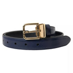 Dolce & Gabbana Blue Leather Gold Metal Buckle Men Belt BEL9114-90