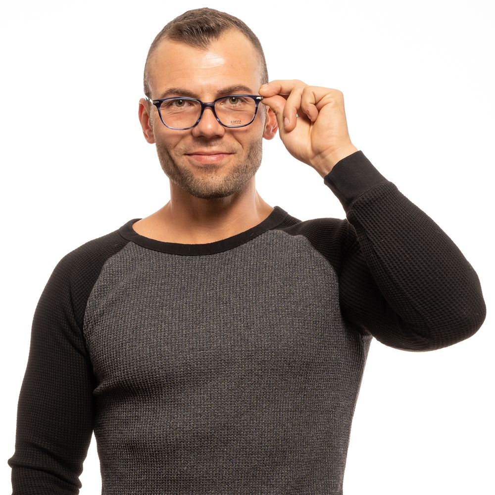 Man wearing Lozza Blue Plastic Glasses (Frames) with a full-rim rectangular style.