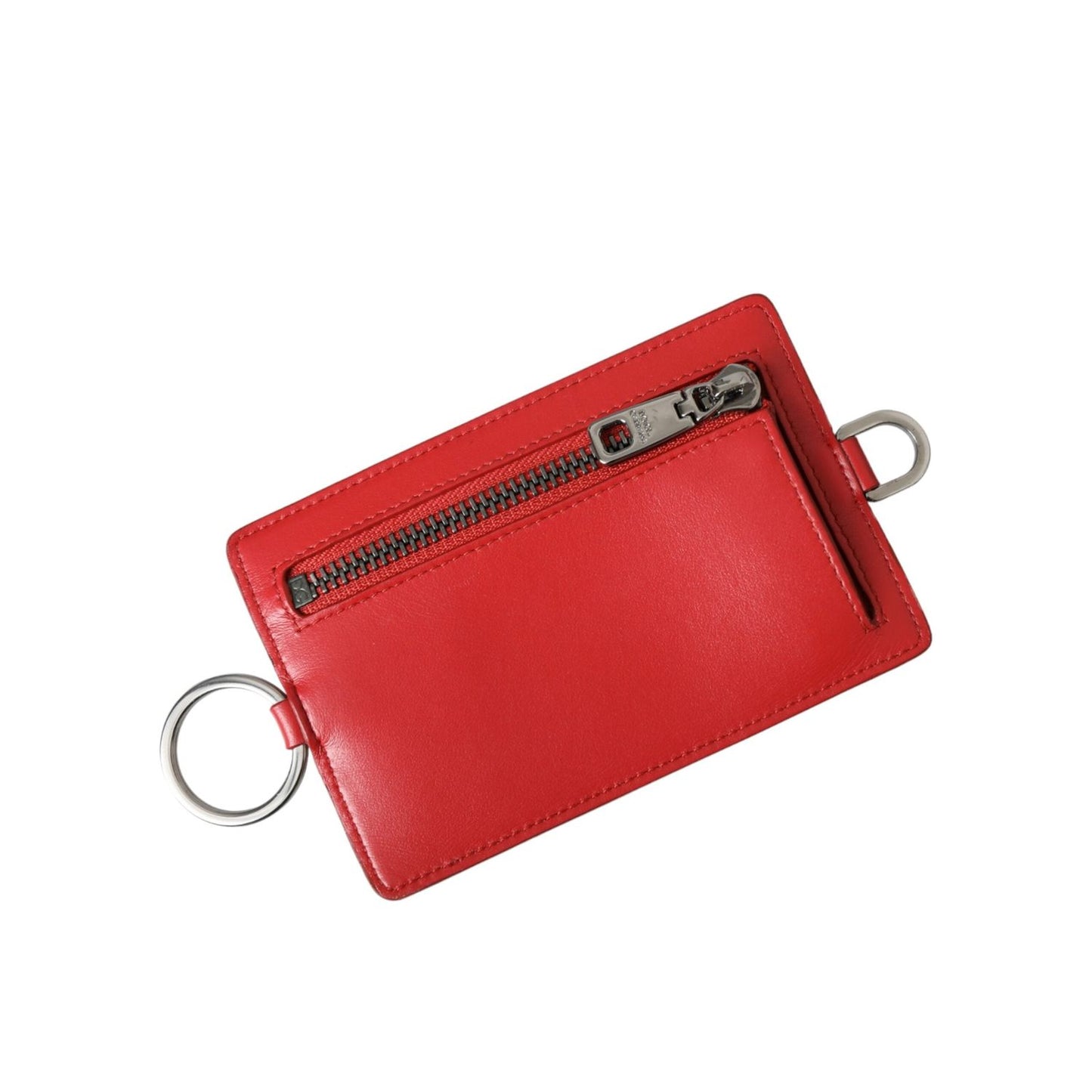 Dolce & Gabbana Red Calfskin Leather Lanyard Logo Card Holder Wallet BAG1504