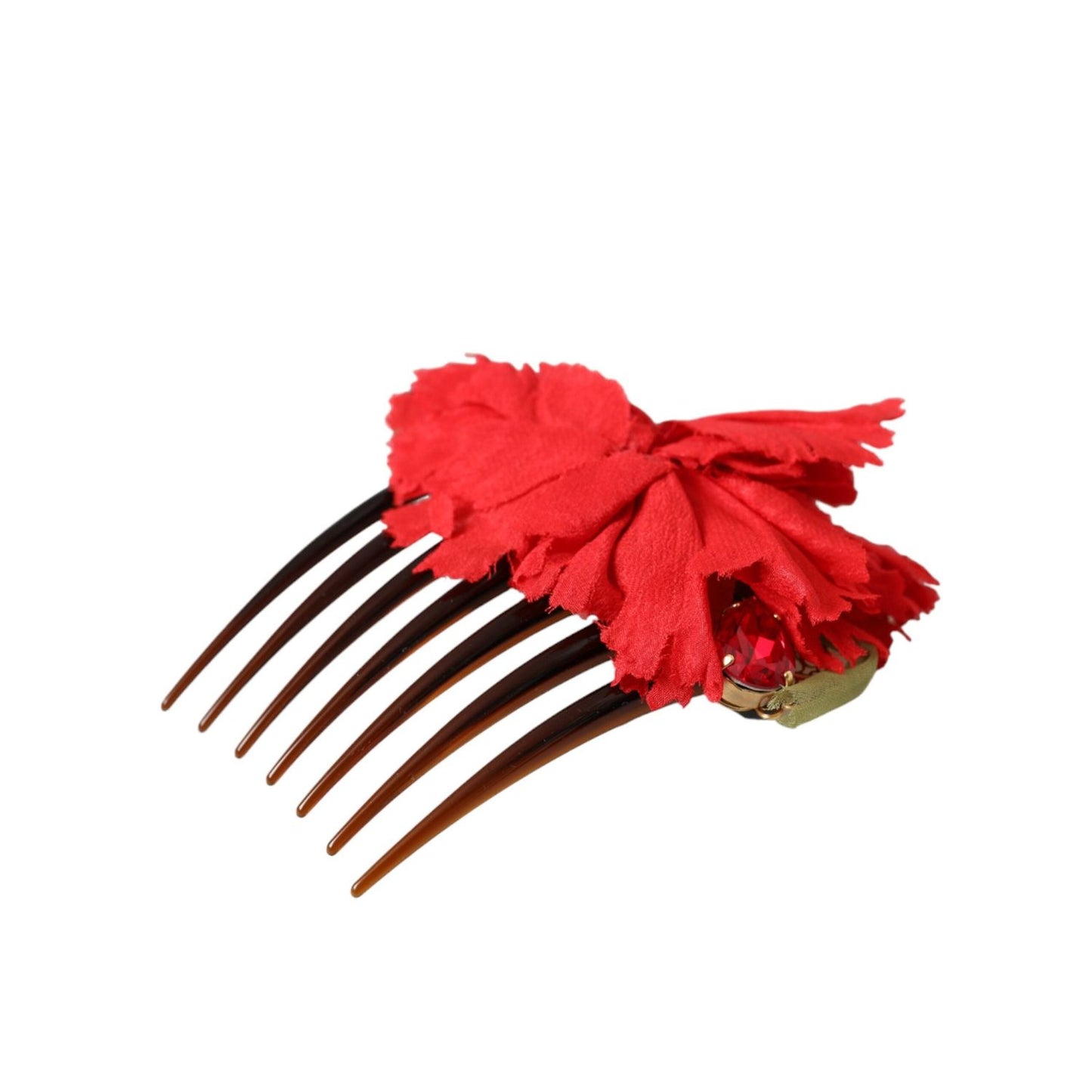 Dolce & Gabbana Red Silk Floral Gold Brass Women Hair Comb SMY10337