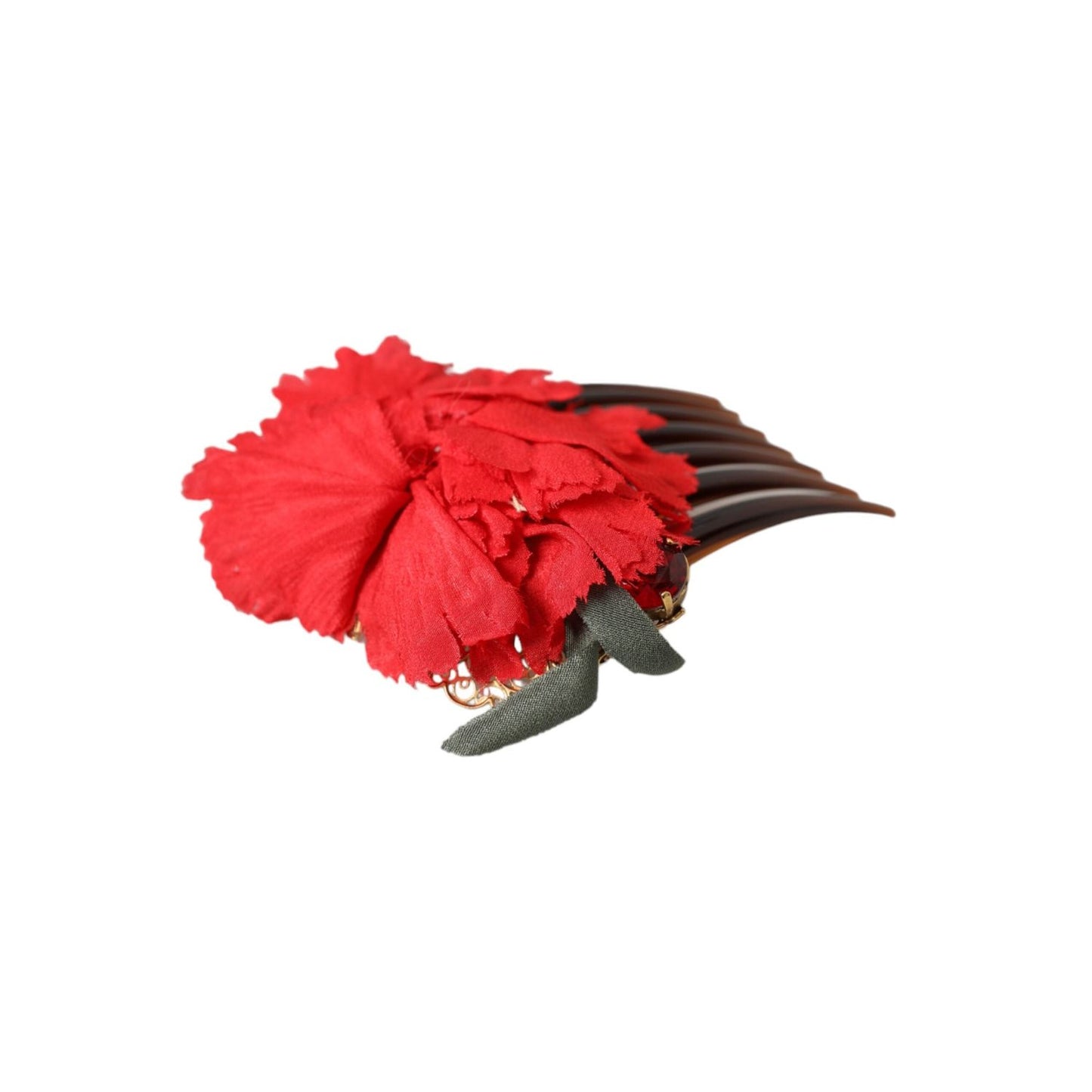Dolce & Gabbana Red Silk Floral Gold Brass Women Hair Comb SMY10337
