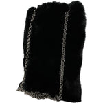 Dolce & Gabbana Black Faux Fur Silver Chain Crossbody Shoulder Purse Bag BAG1586