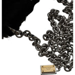 Dolce & Gabbana Black Faux Fur Silver Chain Crossbody Shoulder Purse Bag BAG1586
