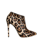 Dolce & Gabbana Brown Leopard Calf Fur Heels Ankle Boots Shoes