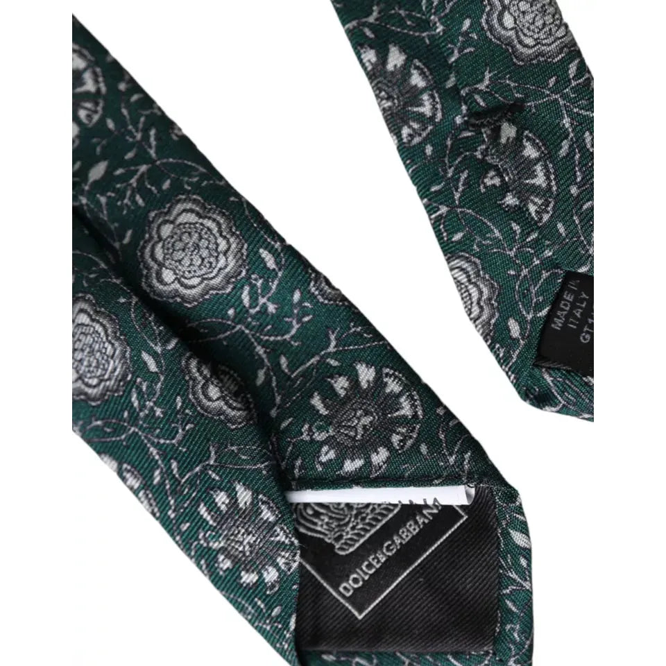 Dolce & Gabbana Green Floral Print Silk Adjustable Men Tie KRA3345