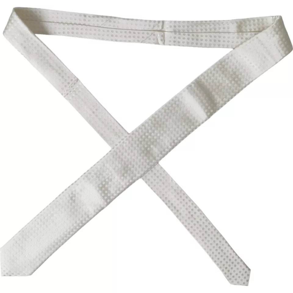 Dolce & Gabbana White Dotted Silk Classic Adjustable Men Tie KRA3372