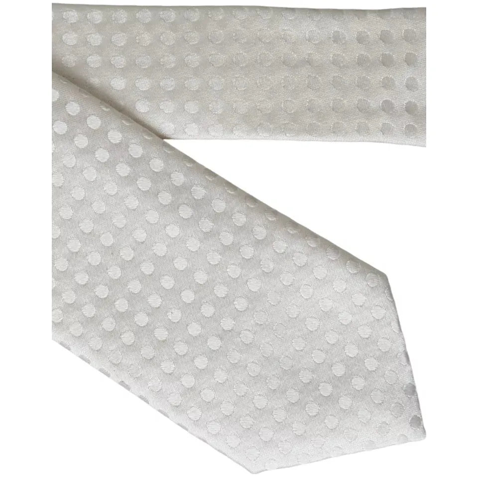 Dolce & Gabbana White Dotted Silk Classic Adjustable Men Tie KRA3372