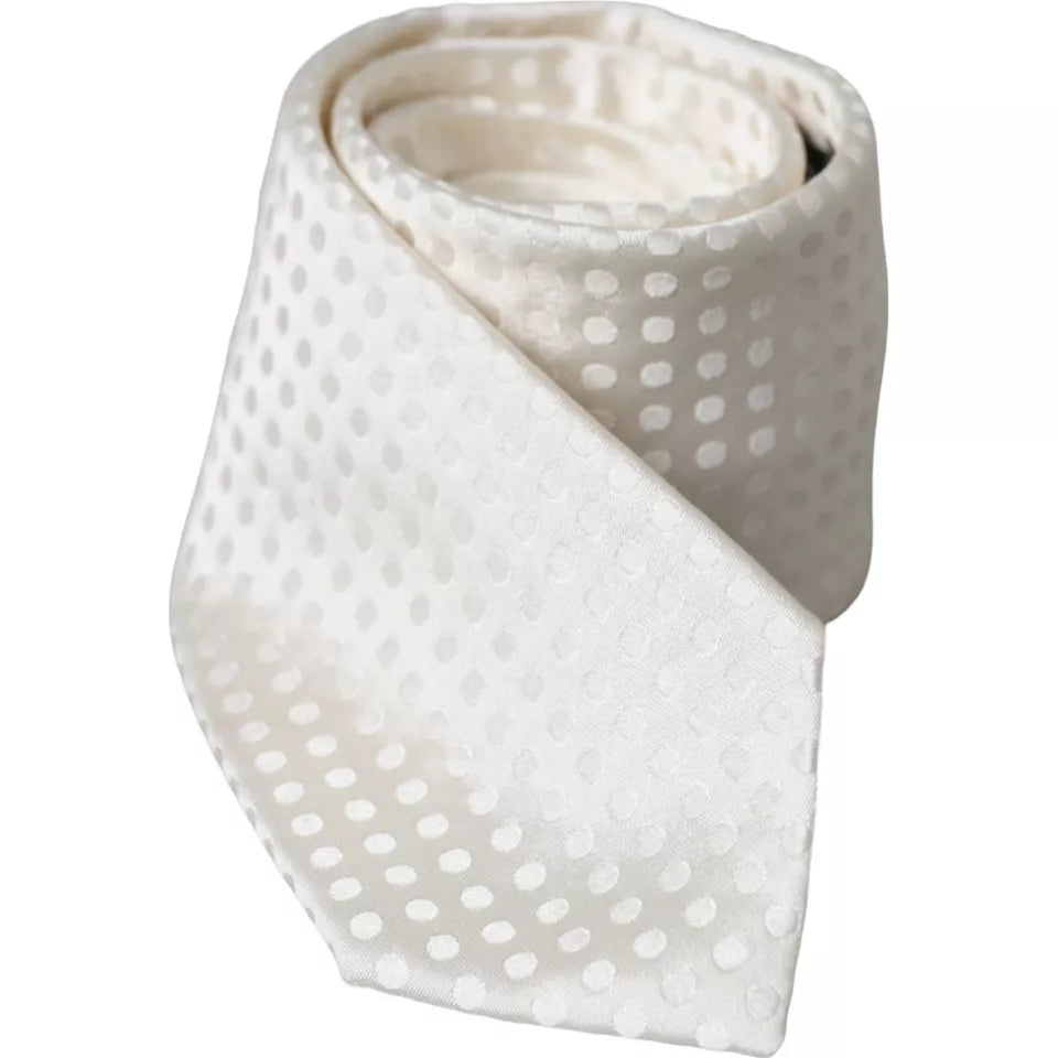 Dolce & Gabbana White Dotted Silk Classic Adjustable Men Tie KRA3372