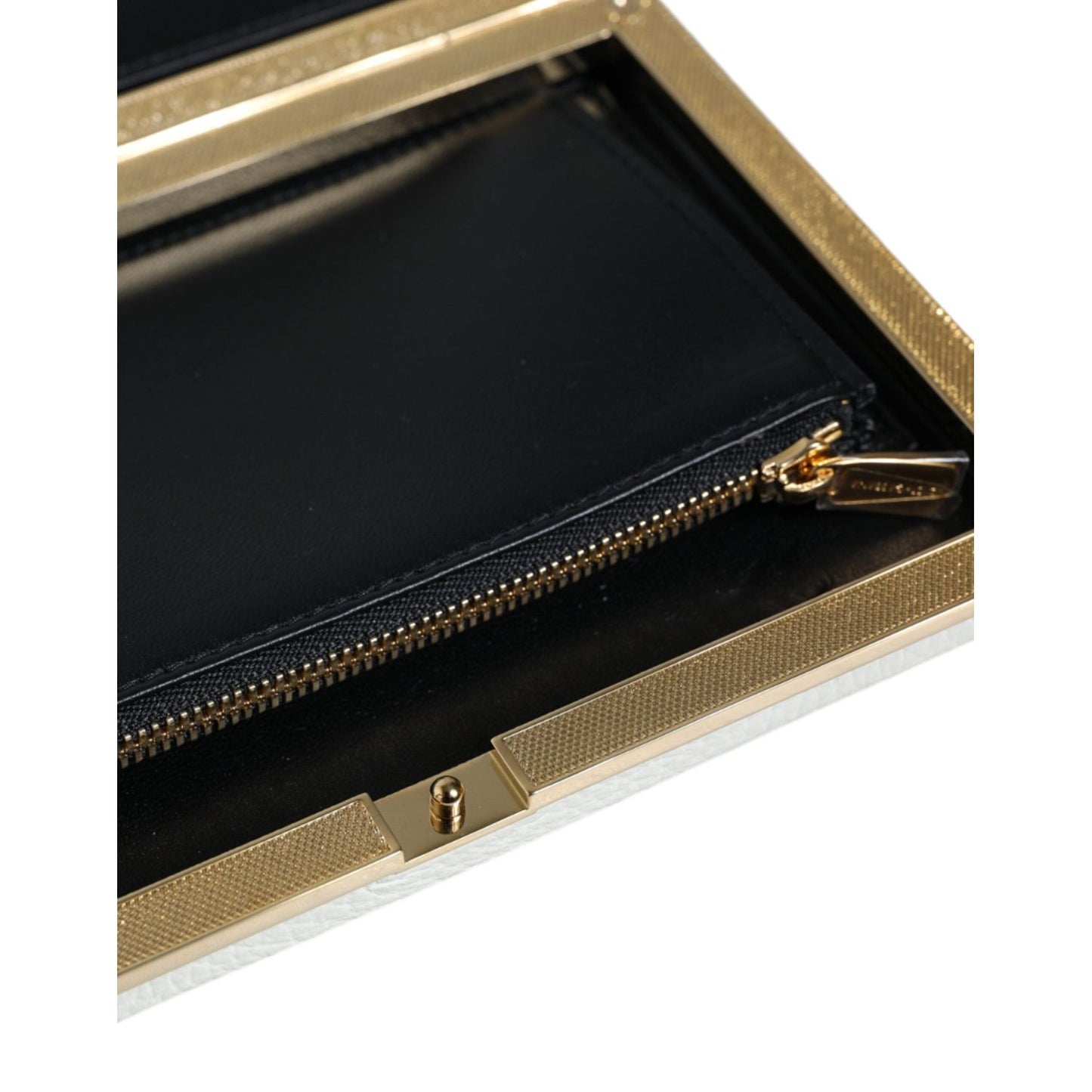 Dolce & Gabbana White Leather Gold Frame Clutch Evening Party Purse Bag BAG1532