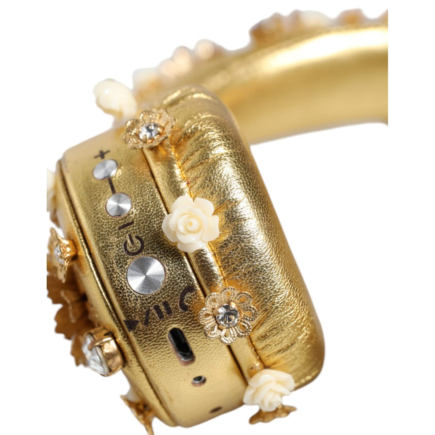 Dolce & Gabbana Gold Leather Floral Crystal Angel Headphones SMY10407