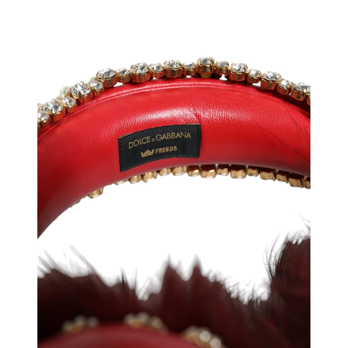 Dolce & Gabbana Red Gold Crystal Fur Headset Audio AUX Headphones SMY10426