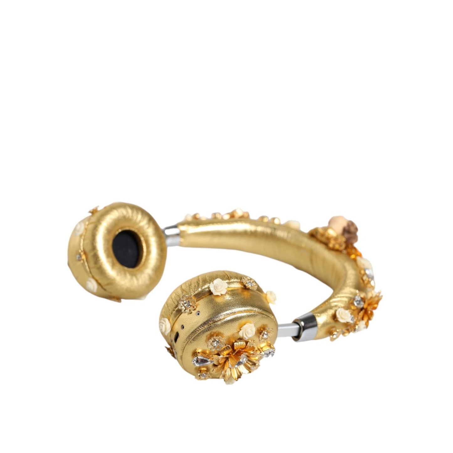 Dolce & Gabbana Gold Leather Floral Crystal Angel Headset Headphones SMY10427