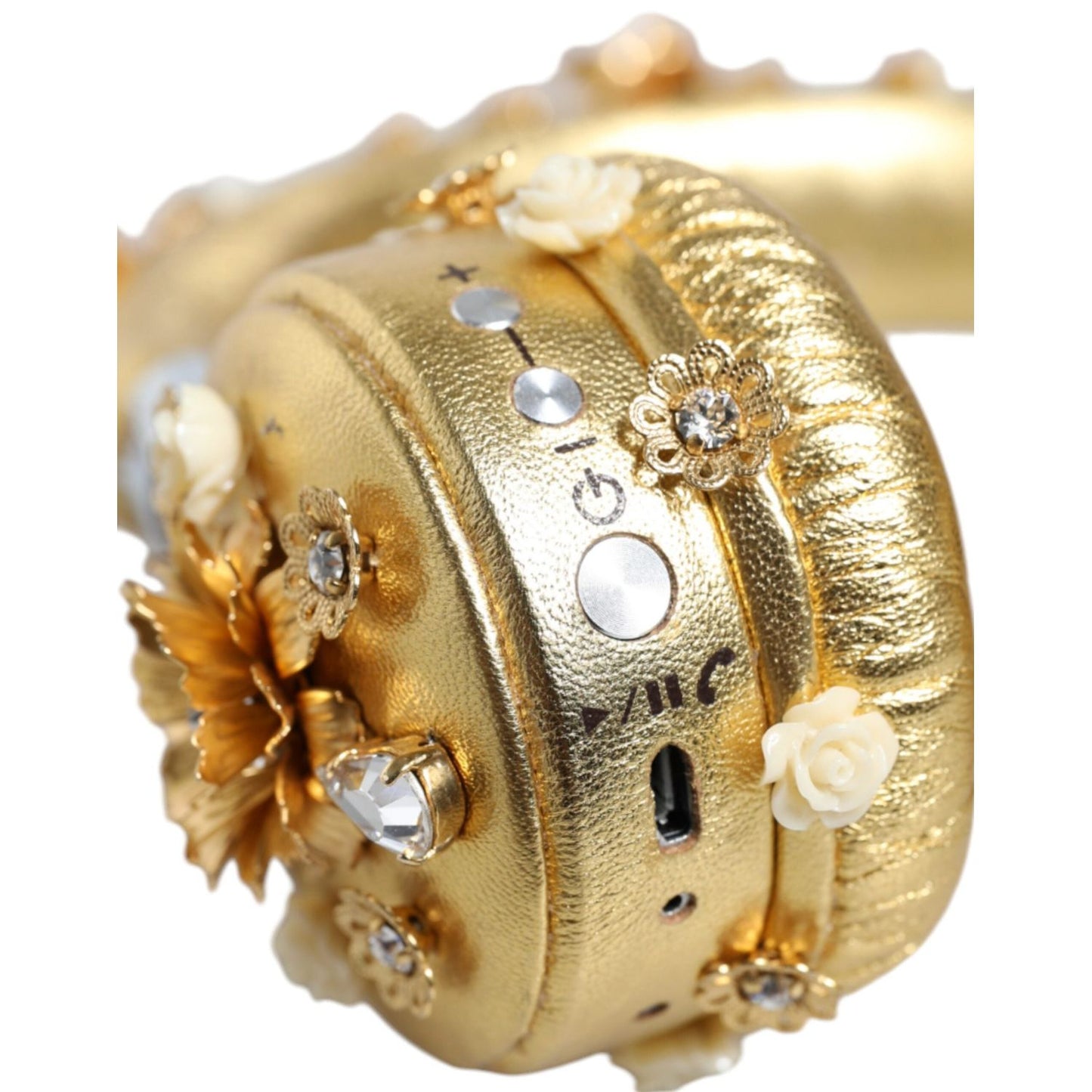 Dolce & Gabbana Gold Leather Floral Crystal Angel Headset Headphones SMY10427