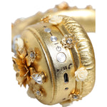 Dolce & Gabbana Gold Leather Floral Crystal Angel Headset Headphones SMY10427