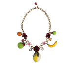Dolce & Gabbana Gold Brass FRUIT Pendants Flowers Crystal Logo Necklace SMY10357
