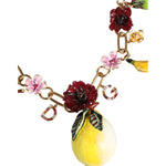 Dolce & Gabbana Gold Brass FRUIT Pendants Flowers Crystal Logo Necklace SMY10357