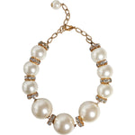 Dolce & Gabbana White Maxi Faux Pearl Beads Crystals Gold Chain Necklace