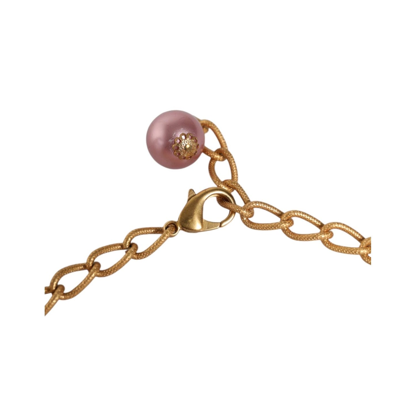Dolce & Gabbana Pink Maxi Faux Pearl Beads Crystals Gold Chain Necklace SMY10360