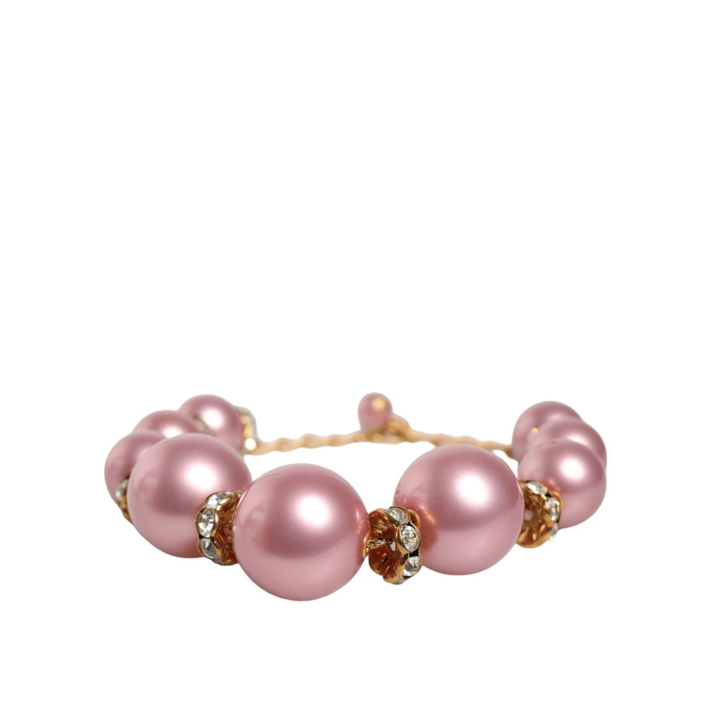 Dolce & Gabbana Pink Maxi Faux Pearl Beads Crystals Gold Chain Necklace SMY10360