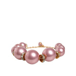 Dolce & Gabbana Pink Maxi Faux Pearl Beads Crystals Gold Chain Necklace SMY10360