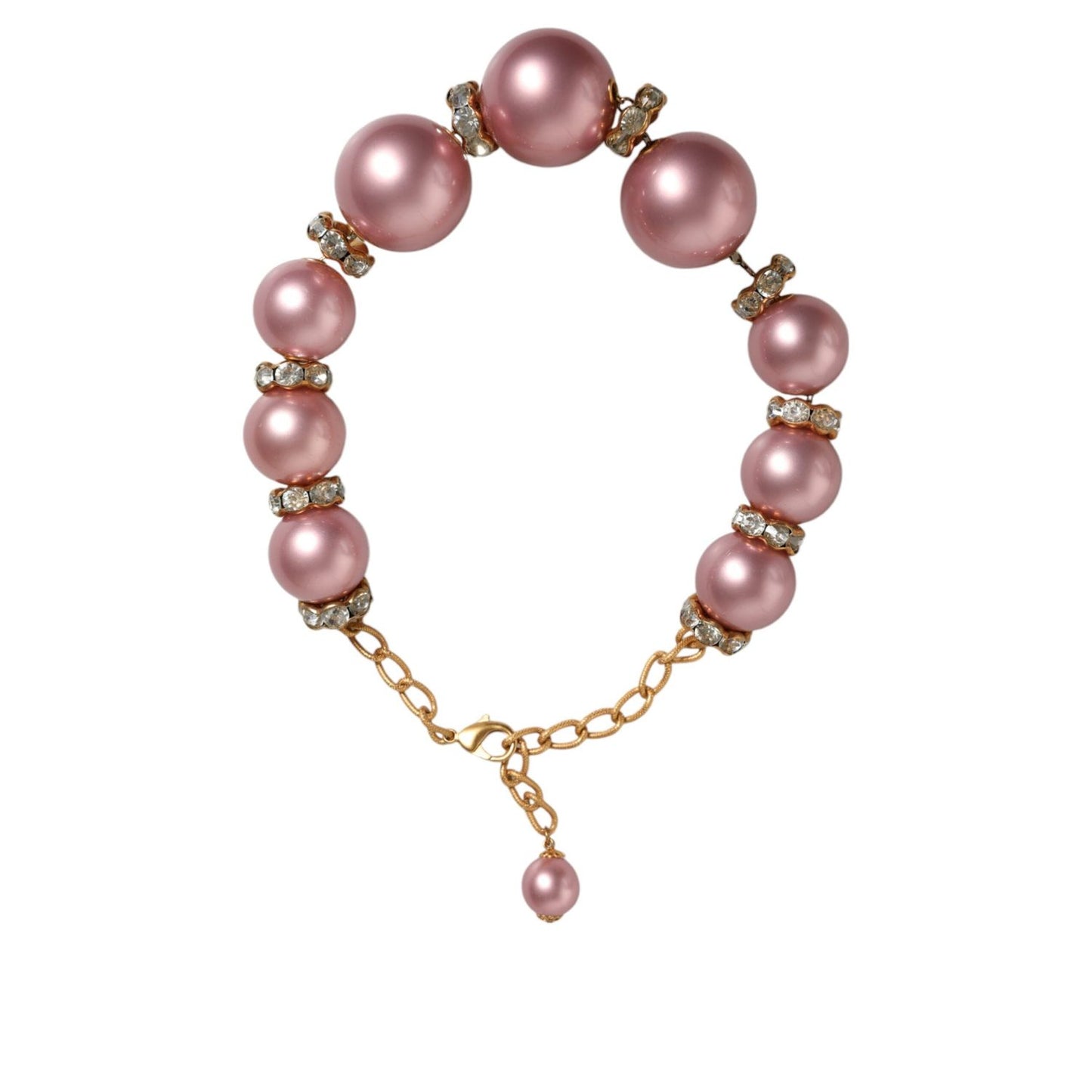 Dolce & Gabbana Pink Maxi Faux Pearl Beads Crystals Gold Chain Necklace SMY10360