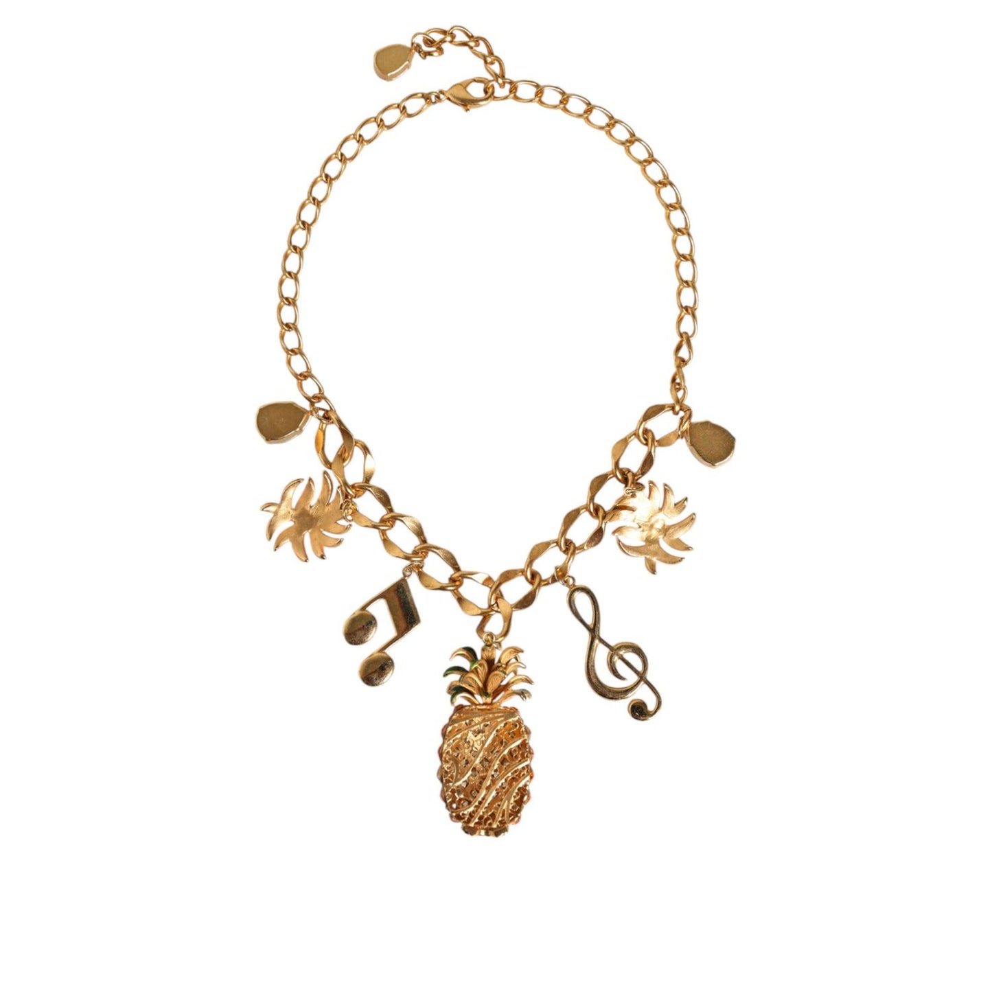 Dolce & Gabbana Gold Tone Brass Chain Pineapple Crystal Musical Necklace SMY10369