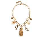 Dolce & Gabbana Gold Tone Brass Chain Pineapple Crystal Musical Necklace SMY10369