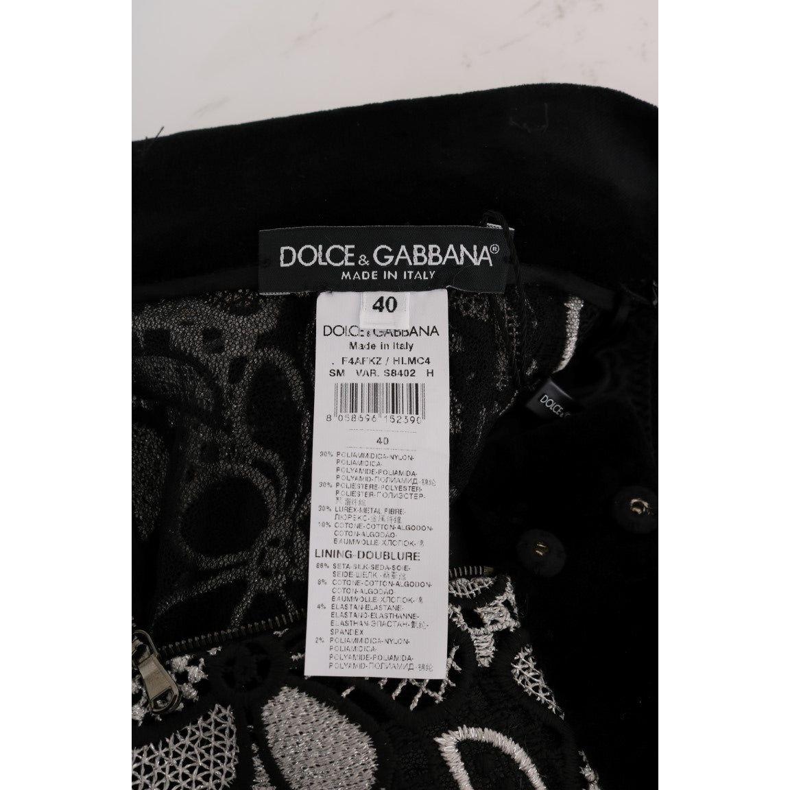Dolce & Gabbana Floral Macramé Lace Crystal Button Skirt SKI1049-1