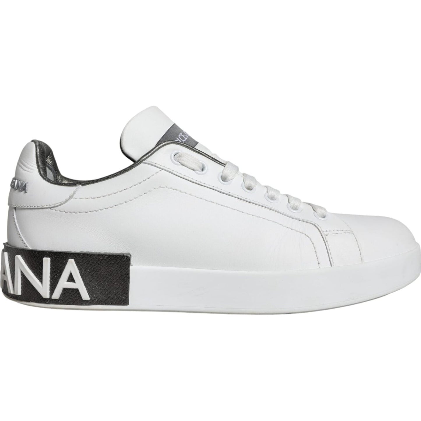 Dolce & Gabbana White Leather Portofino Low Top Sneakers Shoes Dolce & Gabbana Light Gray