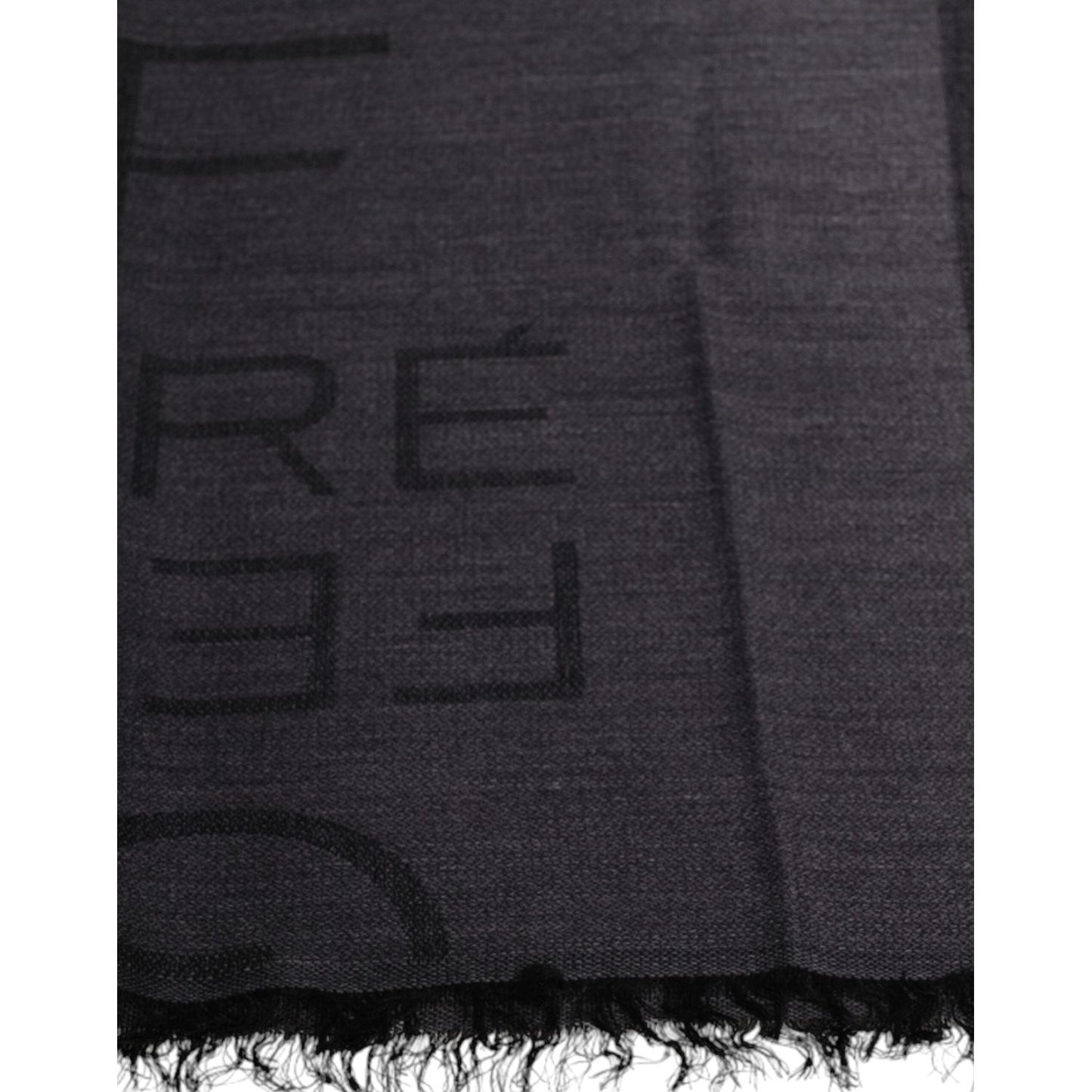 GF Ferre Dark Gray Wool Viscose Foulard Patterned Scarf MS7700