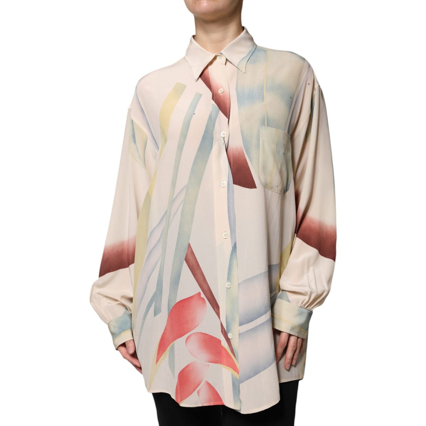 Etro Beige Printed Collared Buttoned Long Sleeves Blouse Top TSH86732-42