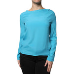 Boutique Moschino Blue Round Neckline Long Sleeves Blouse Top TSH86738-40