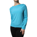 Boutique Moschino Blue Round Neckline Long Sleeves Blouse Top TSH86738-40