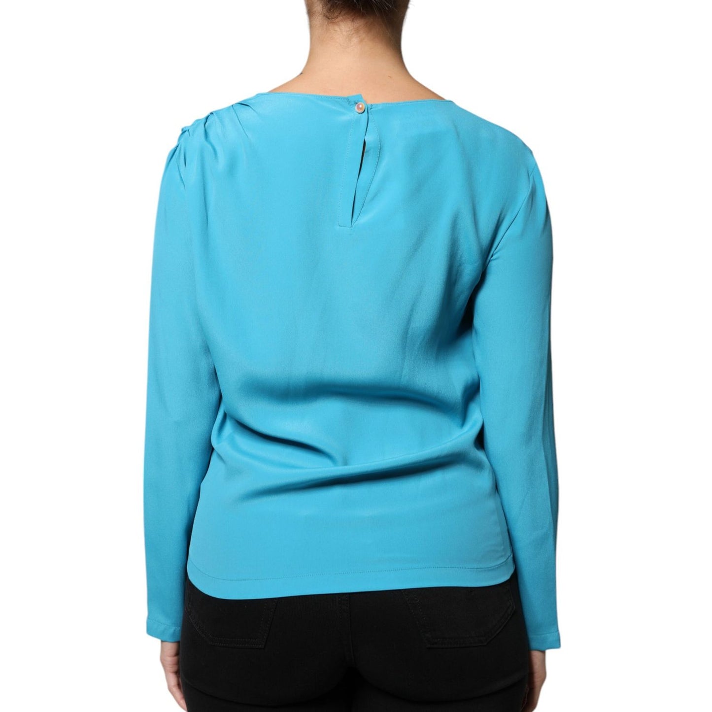 Boutique Moschino Blue Round Neckline Long Sleeves Blouse Top TSH86738-40