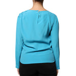 Boutique Moschino Blue Round Neckline Long Sleeves Blouse Top TSH86738-40