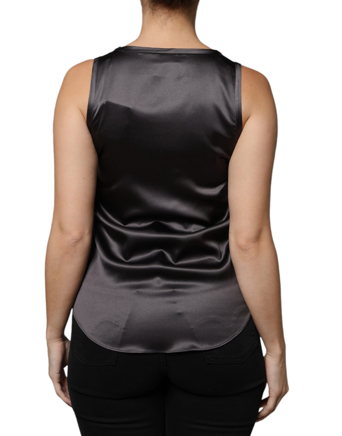 Brunello Cucinelli Black Silk Blend Sleeveless Tank Top TSH86789-38