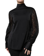 Brunello Cucinelli Black Silk Blend Long Sleeves Blouse Top TSH86798-44