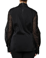 Brunello Cucinelli Black Silk Blend Long Sleeves Blouse Top TSH86798-44