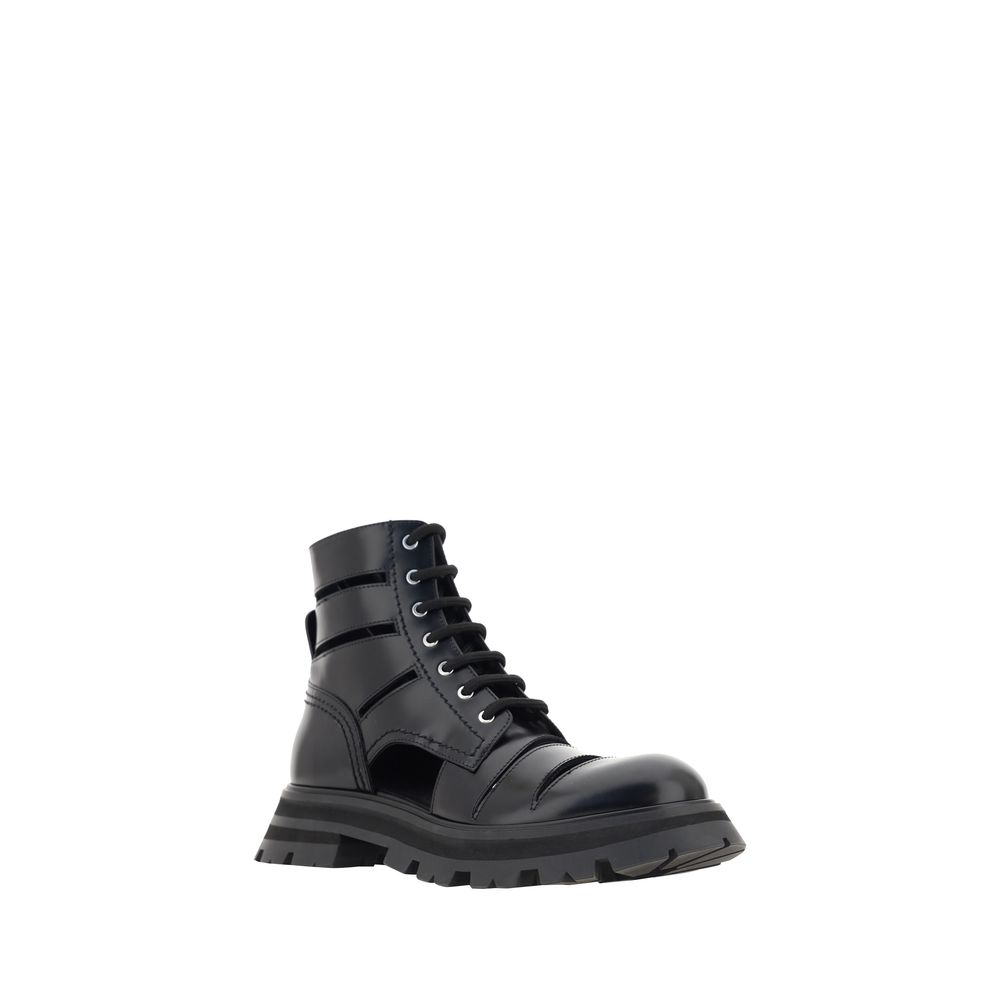 Alexander McQueen Black Rubber Lace-Up Boots