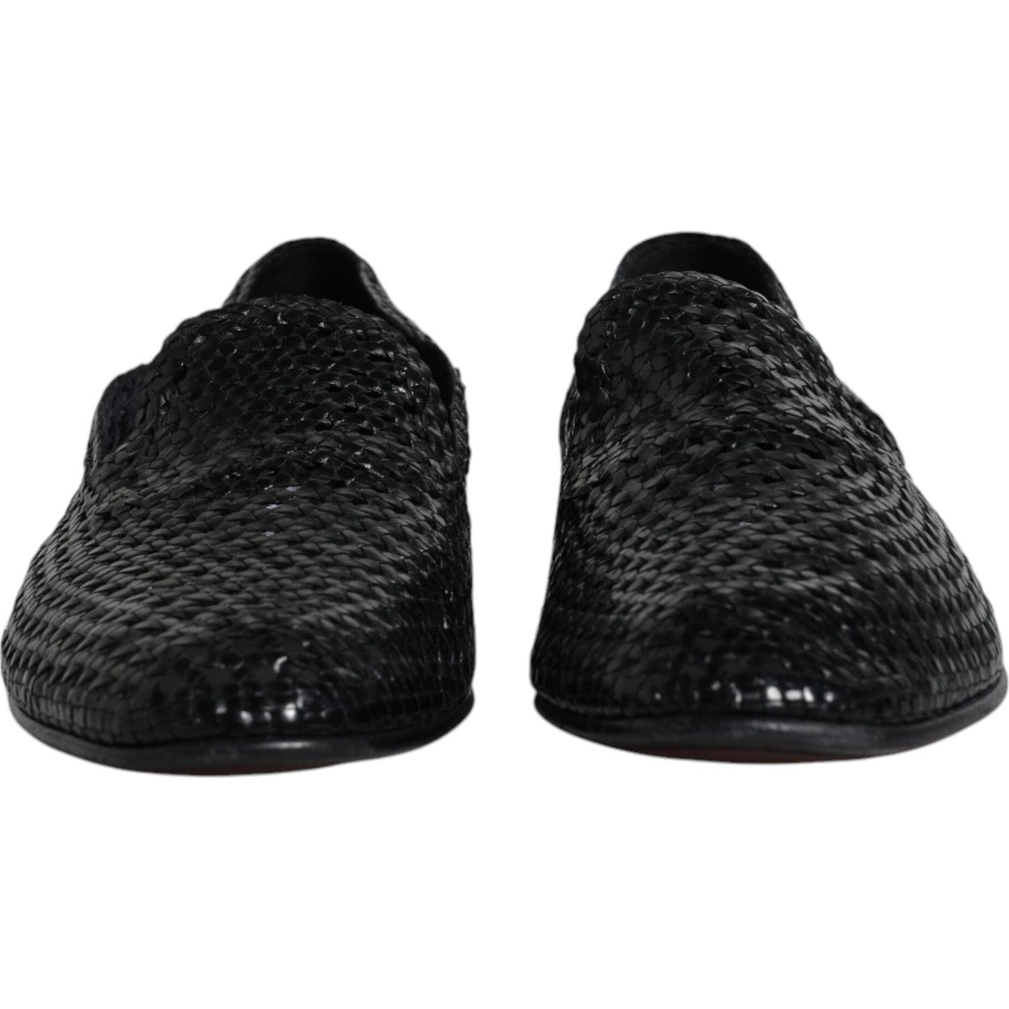 Dolce & Gabbana Black Woven Leather Slip On Loafers Shoes