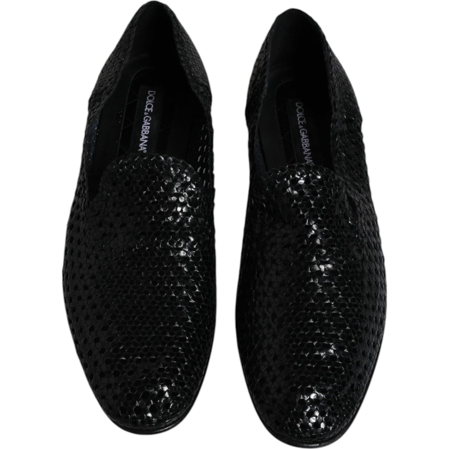 Dolce & Gabbana Black Woven Leather Slip On Loafers Shoes