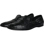Dolce & Gabbana Black Woven Leather Slip On Loafers Shoes