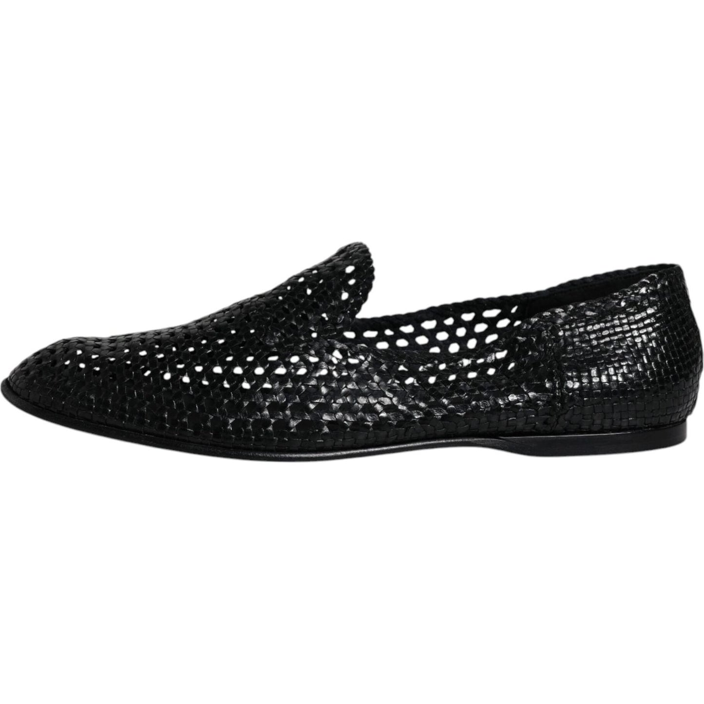 Dolce & Gabbana Black Woven Leather Slip On Loafers Shoes
